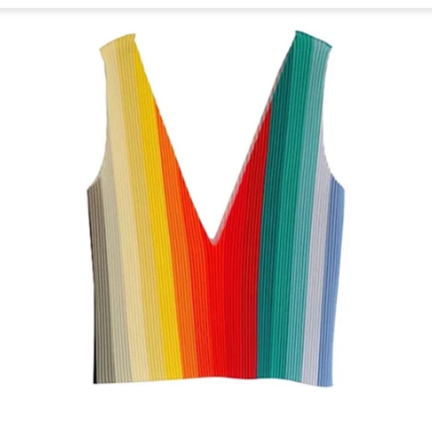 Kitty Joseph | Multicolor Rainbow Pleated V-Neck Tank Top Size Small